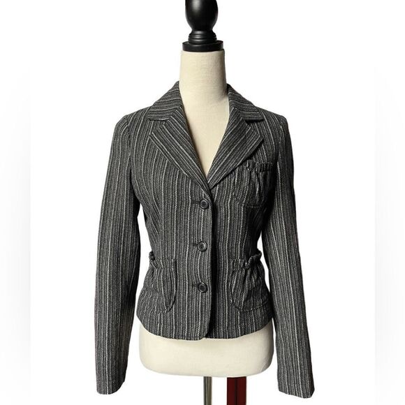 Forever 21 Charcoal Gray & White Striped 50% Wool Button Down Blazer (Med) - Picture 1 of 9